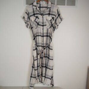 Anthropologie Cloth & Stone Hannah Belted Shirt Dress Sz 1X Plaid Maxi Button